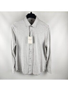 Report Collection Men Large Gray Lux Knit 4-Way Stretch L/S Button Up NWT